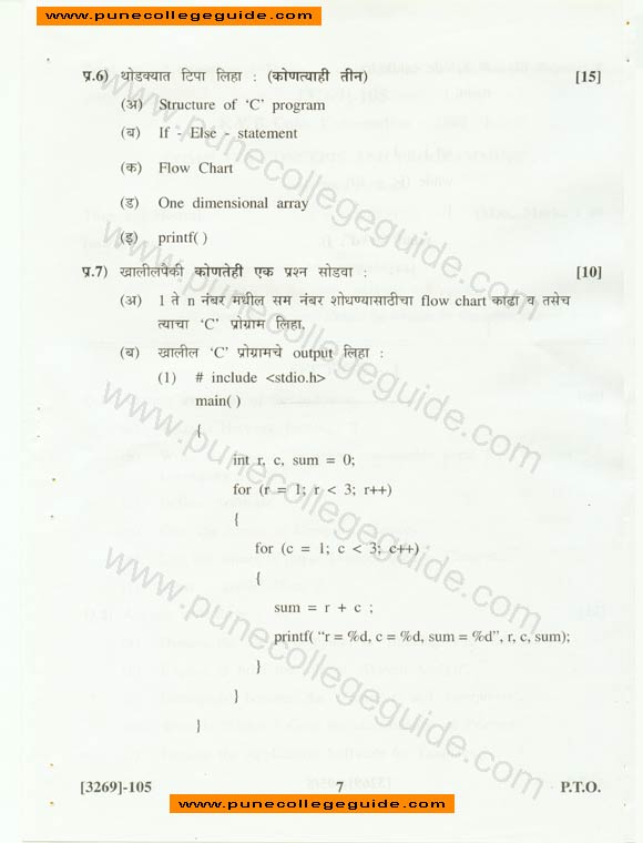 Computer Concept and Programming, exam paper set
