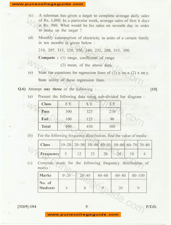 Mathematics And Statistics, question paper , FY BA