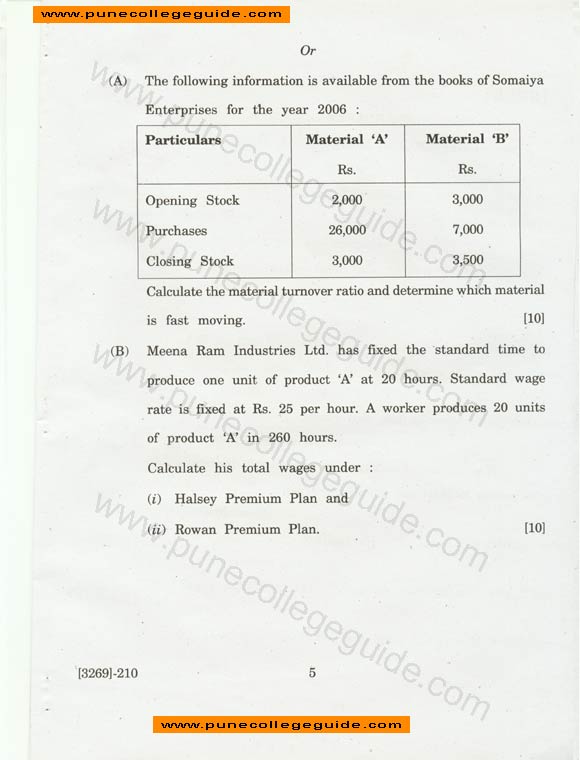 Cost and Works Accounting sy bcom paper, question paper