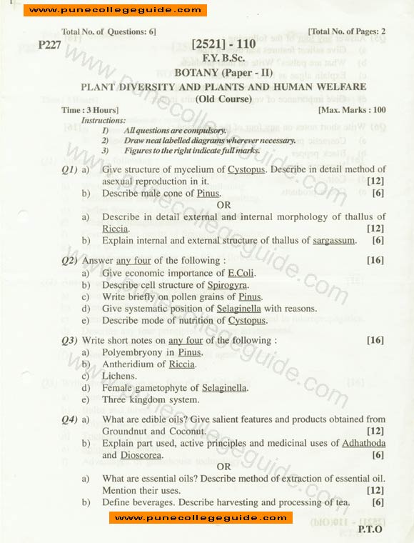 question paper, Botany II applied botany (new course)