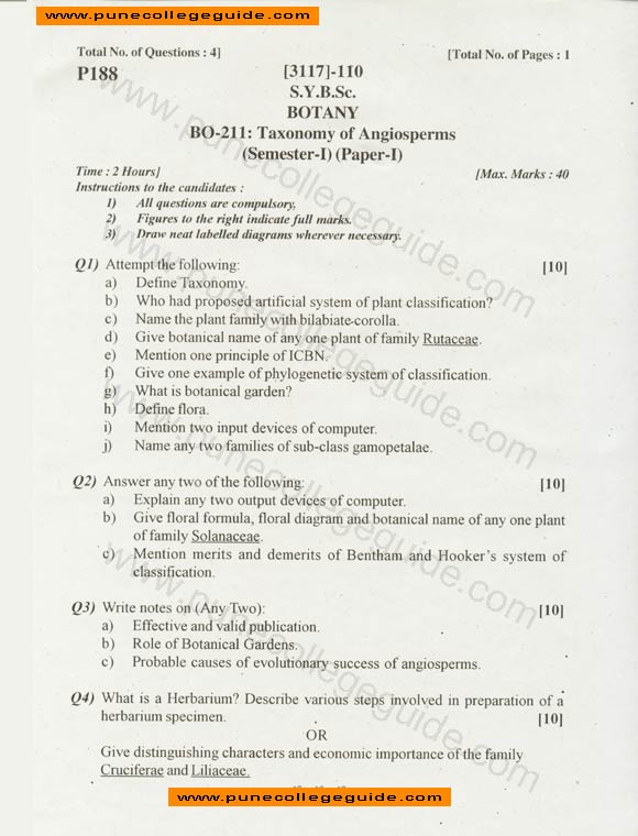 Botany, Question paper