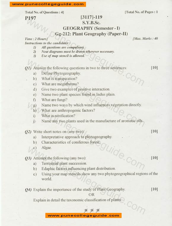 Plant Geography Question Paper