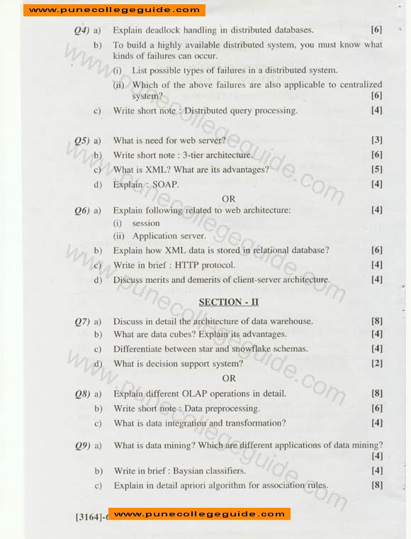 BE computer question paper, Exam paper, paper set, Advanced DBMS
