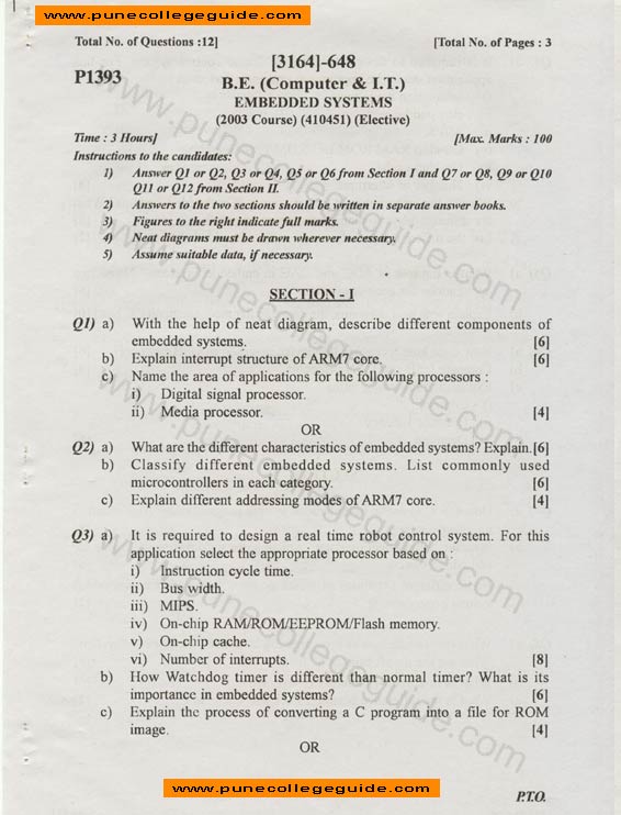 Embedded Systems previous year question paper