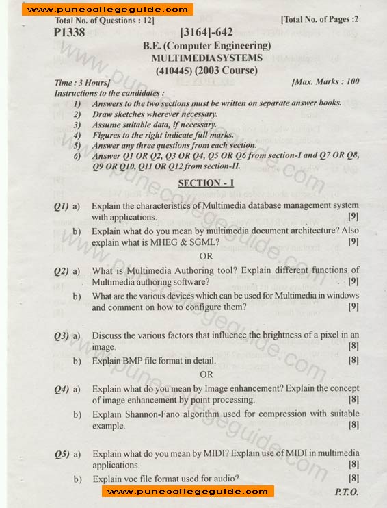 Multimedia Systems Question paper