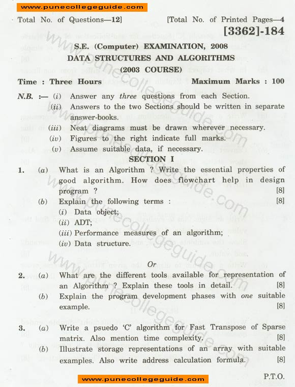 Data Structures and Algorithms question paper
