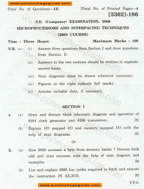 Microprocessors and Interfacing Techniques question paper