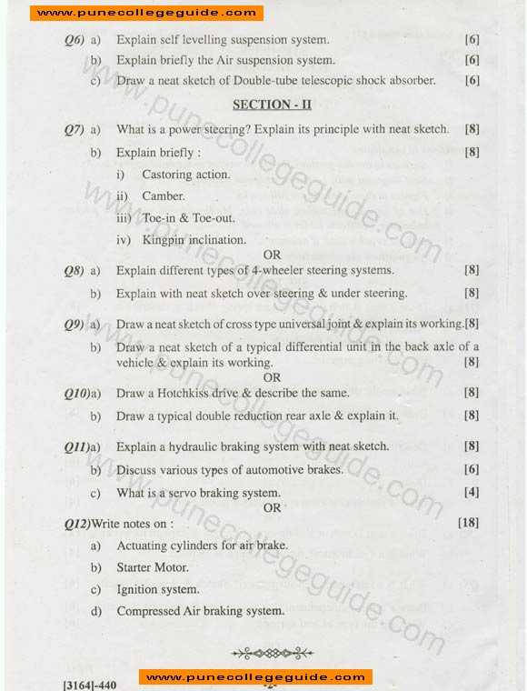 Automobile Engineering previous year question paper, old paper