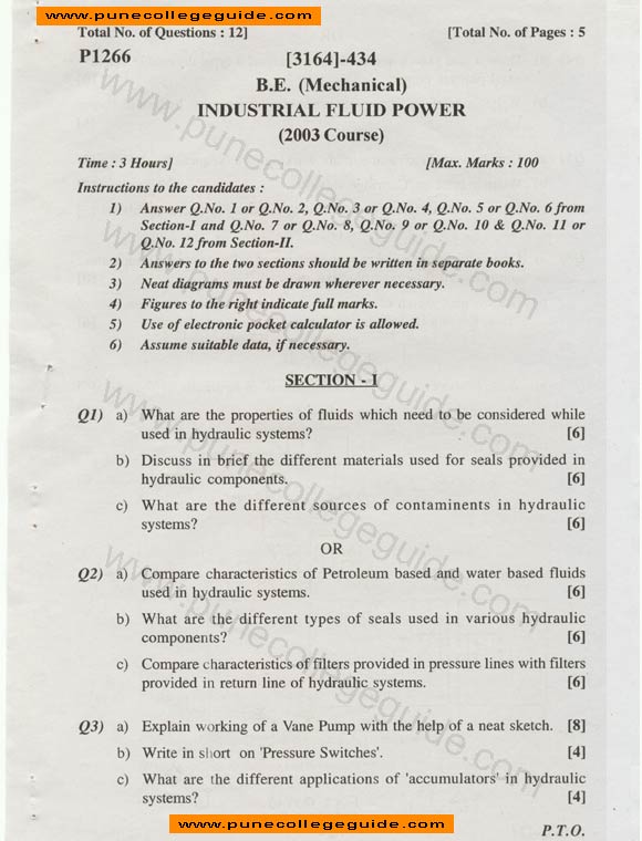 Industrial Fluid Power question paper