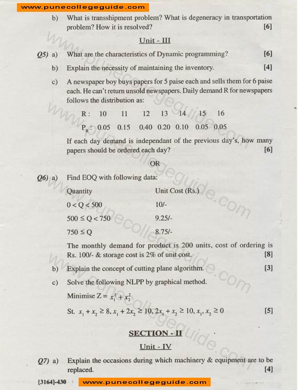Operations Research (Elective I) exam paper