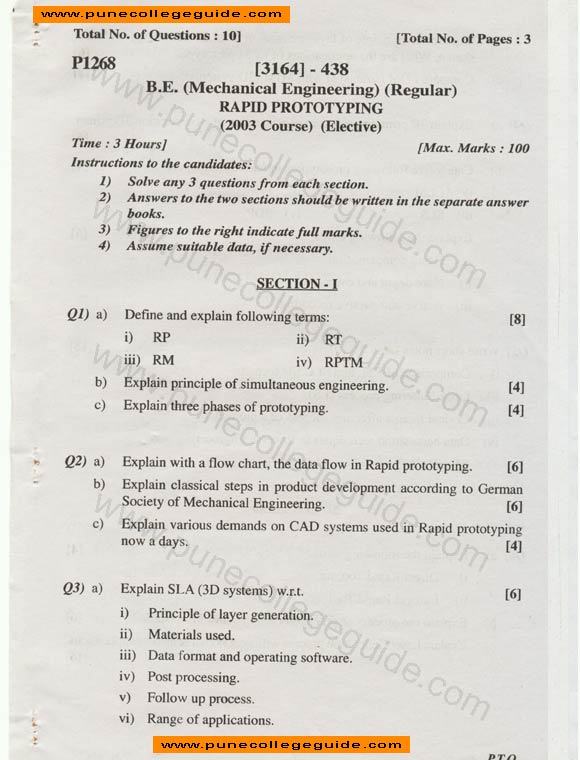 Rapid Prototyping question paper