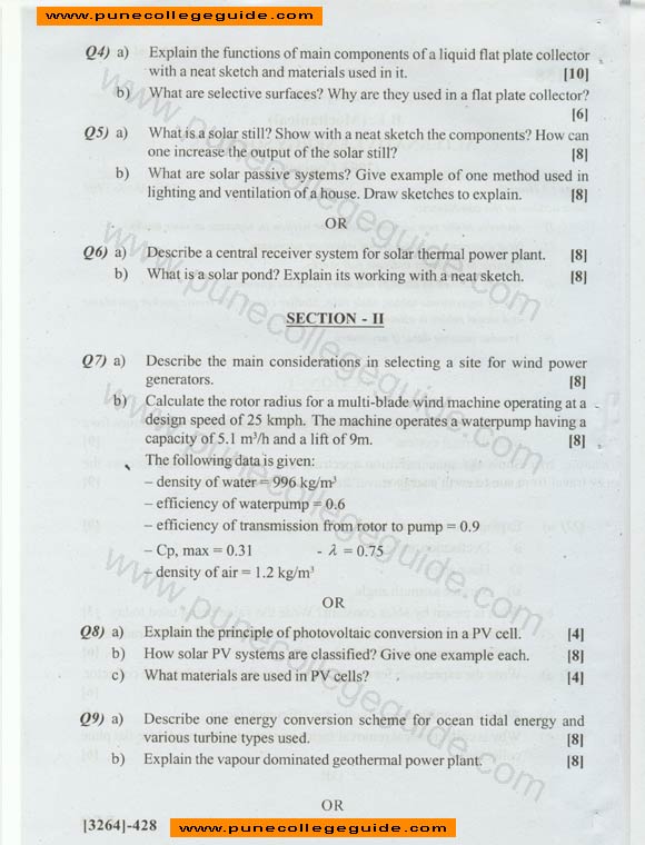 Alternative Energy Sources exam paper, paper set, 2007 octomber