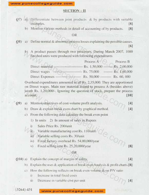 Costing and Cost Control, question paper set
