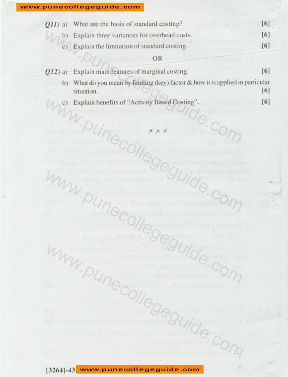 Costing and Cost Control, 2007 october exam papers