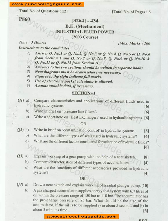 Industrial Fluid Power question paper