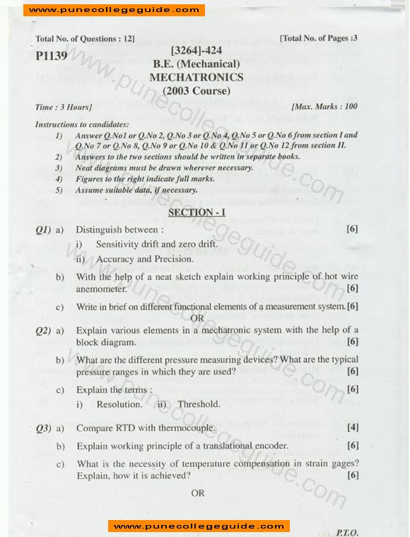 Mechatronics question paper