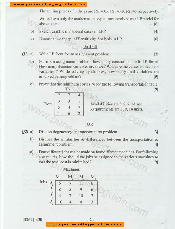 Exam paper Operations Research (Elective I)