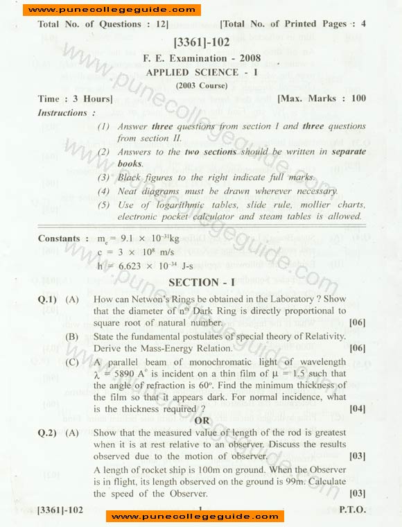Applied Science question paper