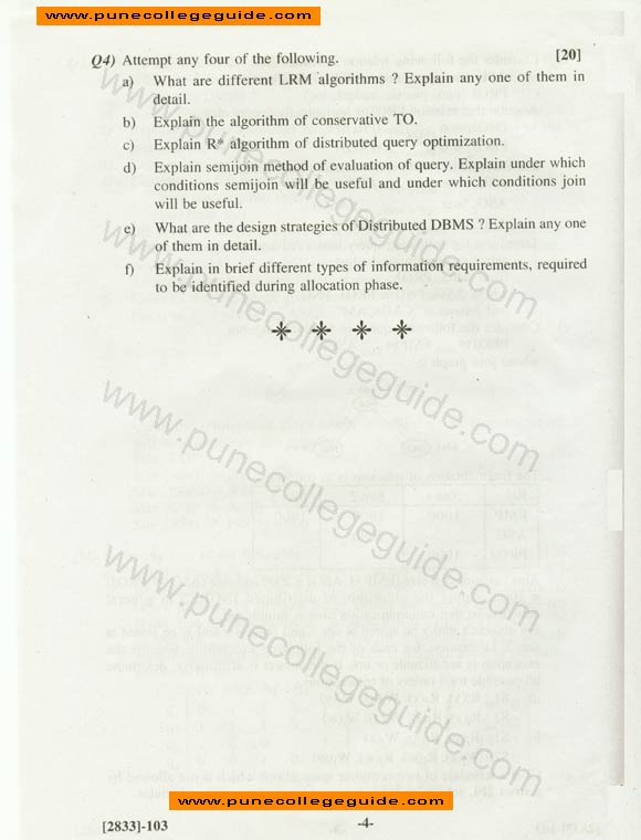 MSc, Advanced Database Concepts, Privious year question paper