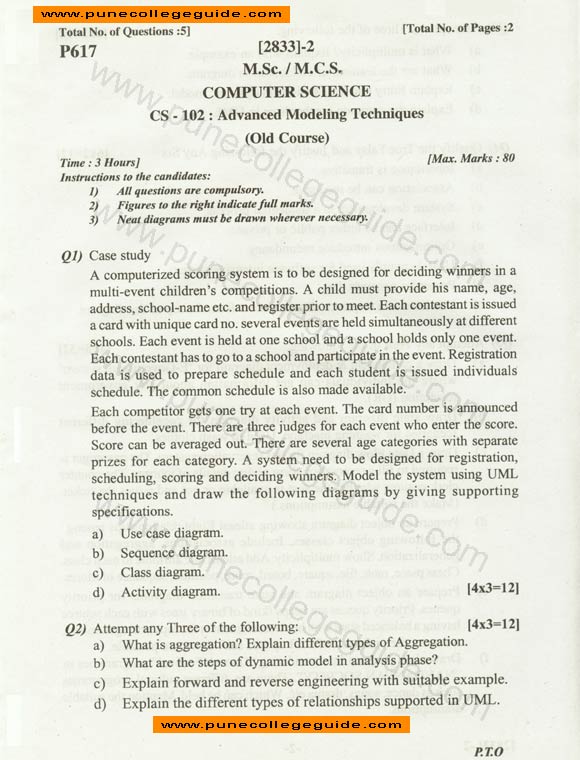 Advanced Modeling Techniques, MSc. question paper