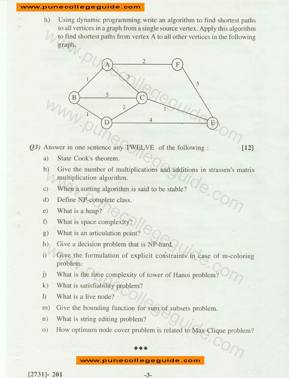 Design and Analysis of Algorithms, question paper